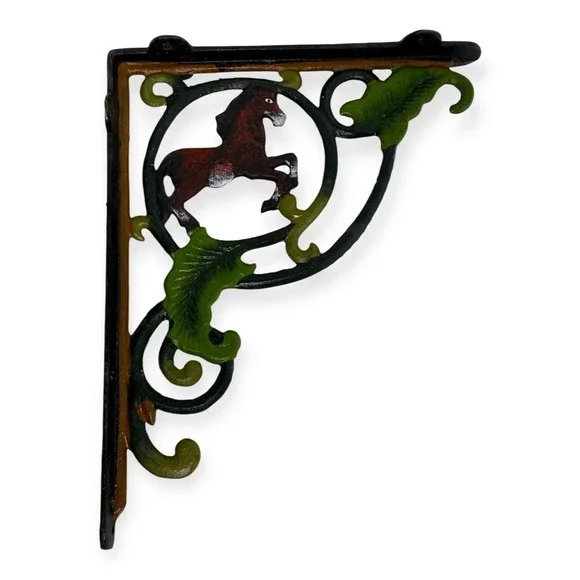Vintage 1970s Cast Iron Jumping Horse Shelf Brackets Painted Rustic Equestrian - Picture 4 of 10